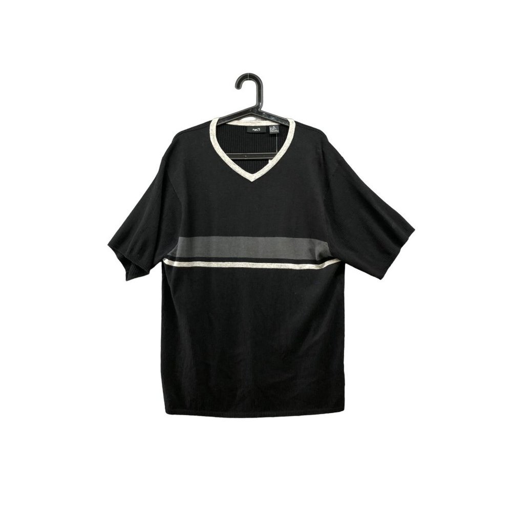 NWT Rue 21‎ Mens Knit Colorblock Black Sweater Tee Short Sleeve V-neck XL